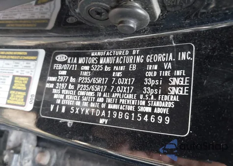 2011 Kia Sorento Lx из США, поврежденный, VIN 5XYKTDA19BG154699